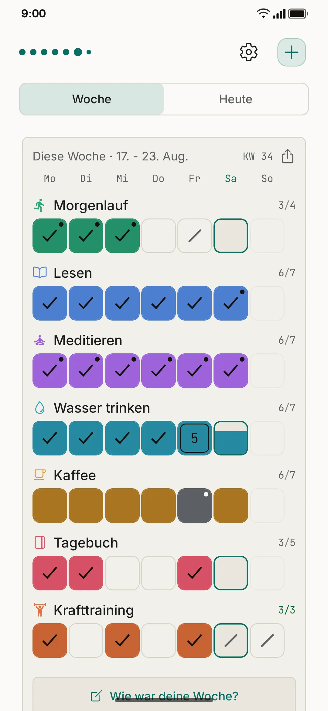 Der Wochen-Grid-Screen in SevenGrid.