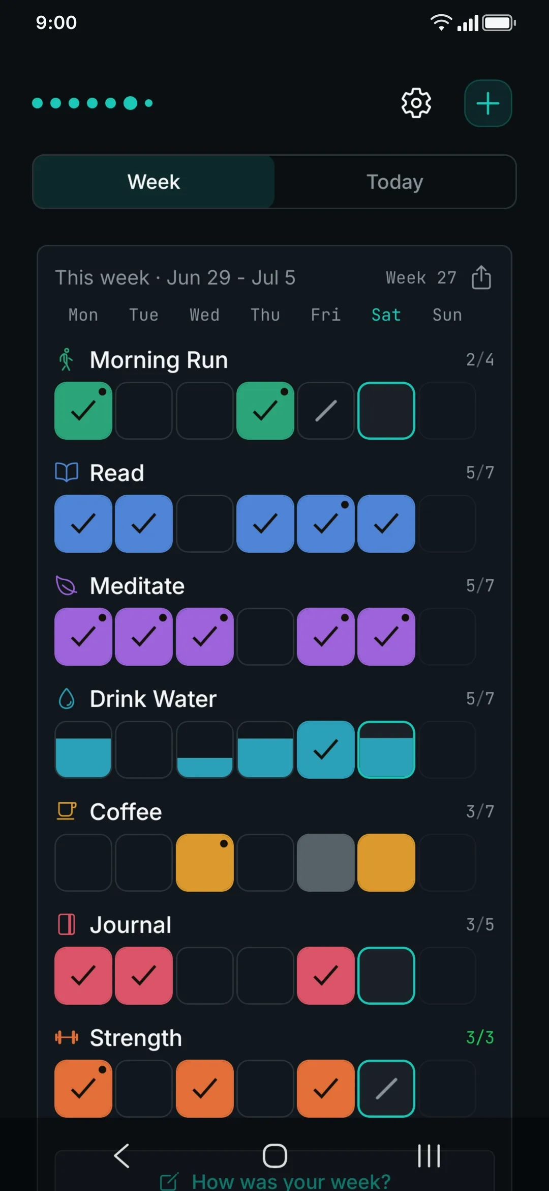 The weekly grid screen in SevenGrid.