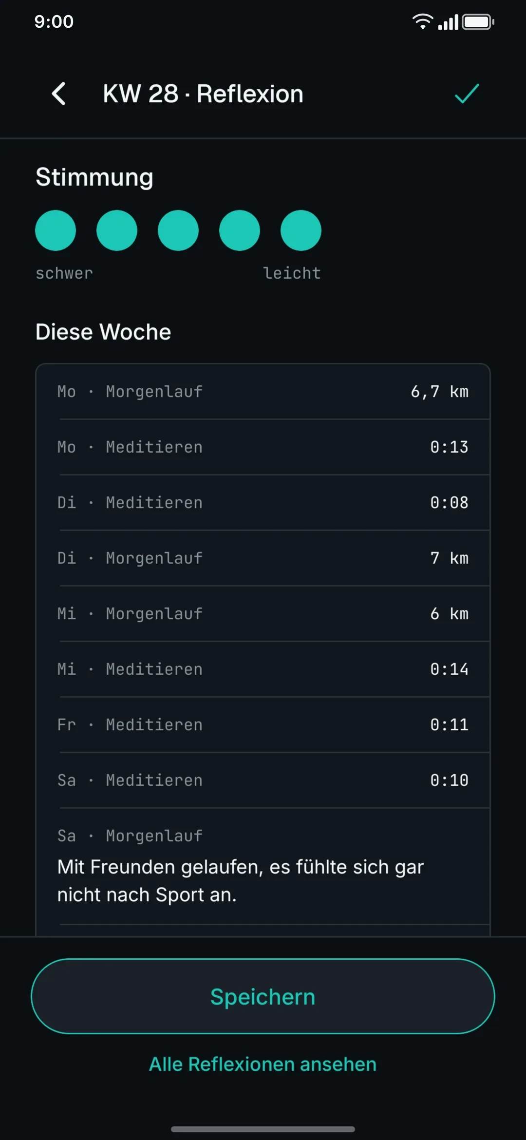 Der Sonntagsreflexion-Screen.