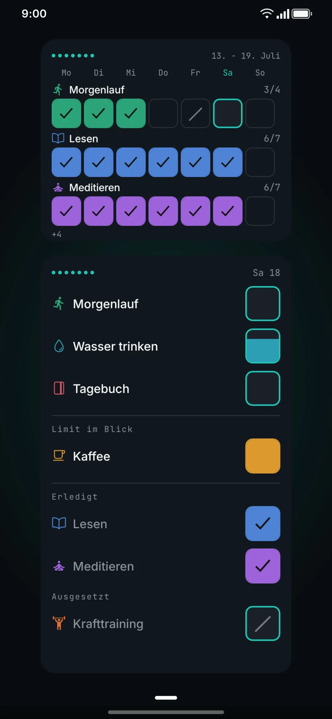 Der Homescreen mit den SevenGrid-Widgets.