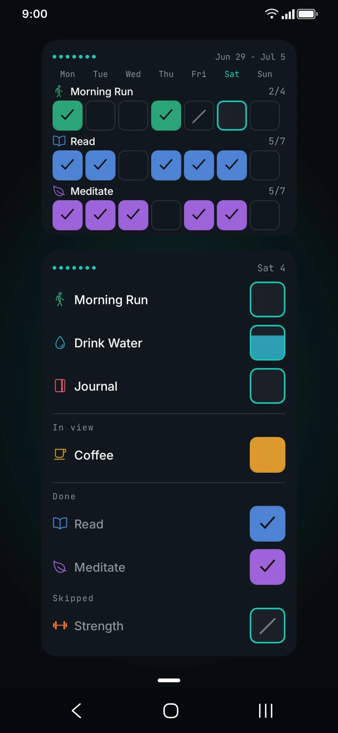 The home screen with the SevenGrid widgets.